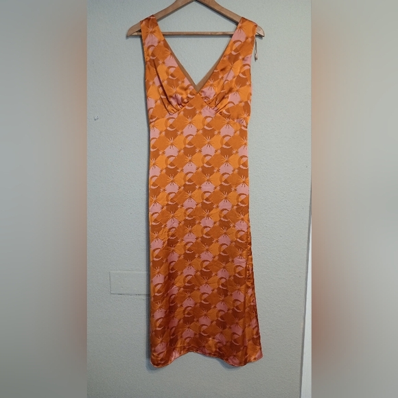 Dress forum celestial print v-neck satin midi dress hippie boho - Picture 4 of 11